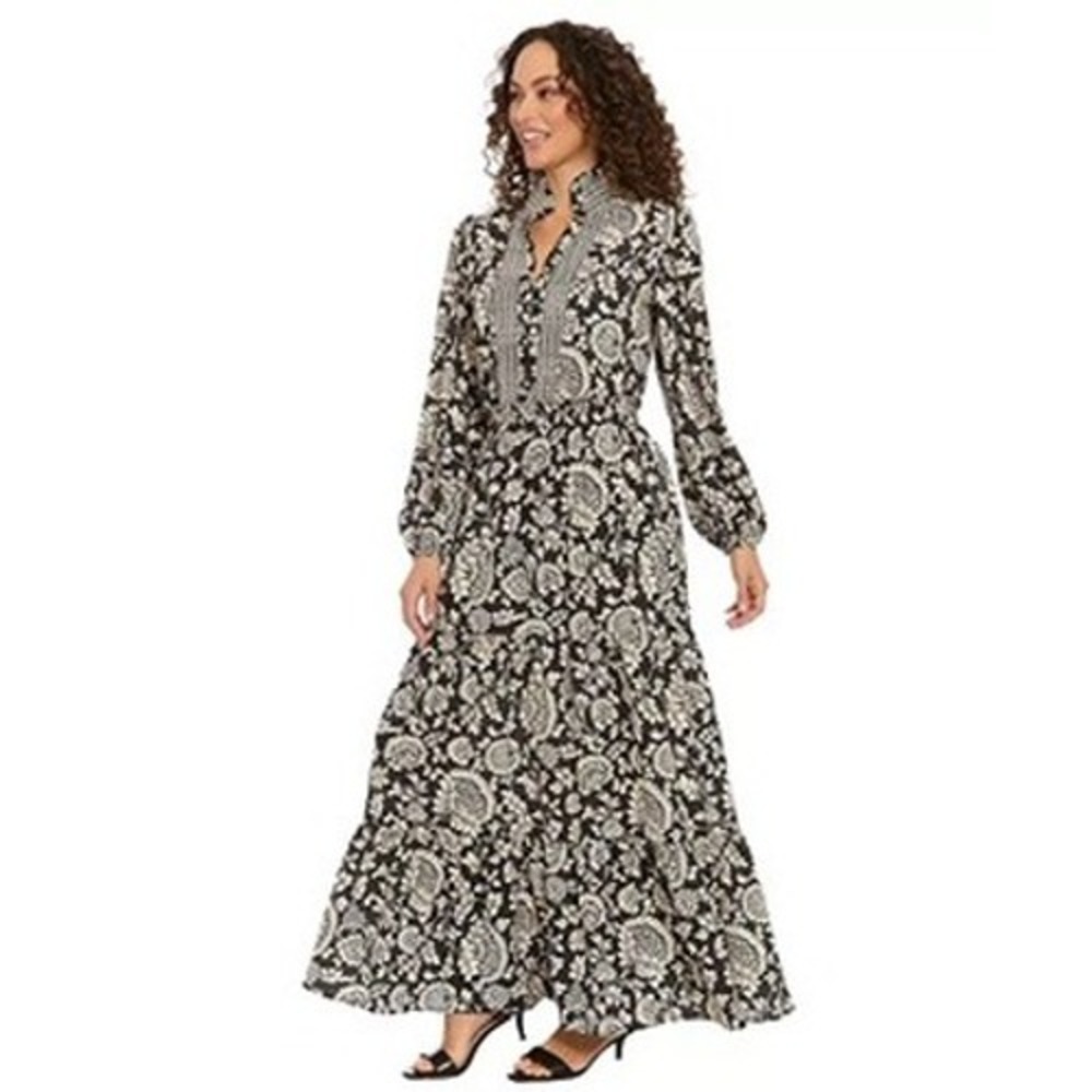 London Times Women's Ruffle Neck Smocked Waist Dress 10 NWT